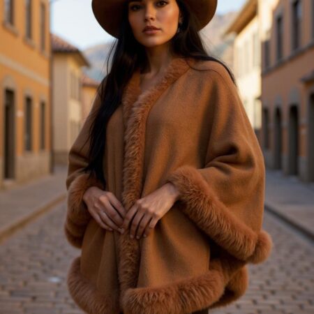 LUXURY BABY ALPACA CAPE WITH ALPACA FUR